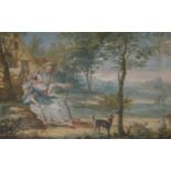 18th/19th Century. Romantic Figures in a Landscape, Watercolour and Gouache, 4.5" x 6.5".