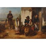 Circle of Thomas Faed (1826-1900) Scottish. Mending the Nets Outside the Old Fisherman's Cottage,