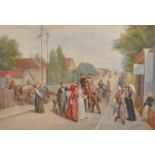 Joseph-Athanase Aufray (1836-1885) French. Morning Stroll, Watercolour, Signed, 19" x 28".