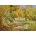 Henry Sylvester Stannard (1870-1951). Autumn Riverside Scene, Watercolour, Signed, 10.5" x 14.5".