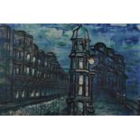 Manner of Bernard Buffet. Street Scene at Night, Watercolour, Unframed, 20" x 30".