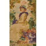 James Watterson Herald. Lady Seated in an Arbour, Watercolour, Signed with Initials, 9" x 5".