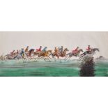 W. Owen Ward. The Chase, Mixed Media, Signed, 13"x31", and 2 further Hunting Scenes, (3).