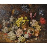 Henry John Livens (1848-1943) British. Still Life of Flowers with Eggs, Oil on Canvas, Signed, 20" x