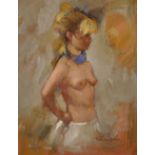 Tom W. Quinn (1918-2015). The Blue Necklace, Oil on Board, Signed, 21.5" x 16.5".