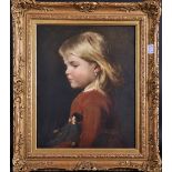 American School, possibly Boston. Portrait of a Girl, Oil on Canvas Laid Down, 17" x 13.5".