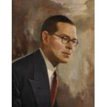 20th Century British School. Portrait of a Man in Spectacles, Oil on Canvas, 20" x 16".