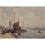 John Ernest Aitken (1881-1957) British. Herring Boats, Yarmouth, Watercolour, Signed, 10" x 14".