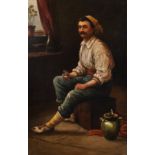 19th Century European School. Portrait of a Man Drinking, Oil on Canvas, Indistinctly Signed and