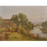 J.H. Cole (19th Century) British. A River Landscape with Watermill, Oil on Canvas, Signed with