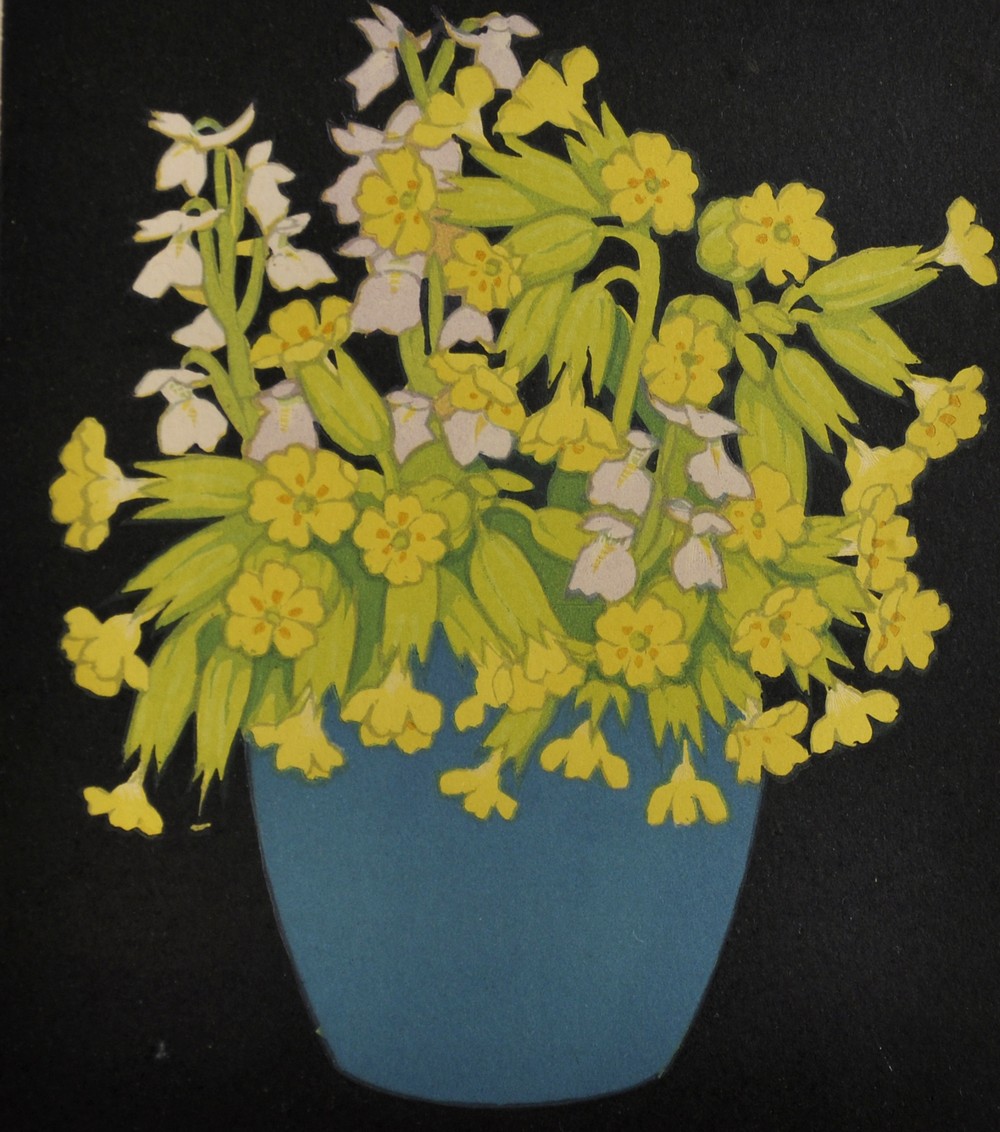 John Hall Thorpe (1874 - 1947) Australian. Still Life Woodcut, Signed in Pencil, 6.5" x 6".