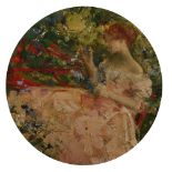 French or American Impressionist School, Lady Seated on a Bench, Indistinctly Signed, 4.25"