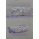 Follower of John Ruskin. Italian Lakes with Mountains, Watercolour, Inscribed in Pencil, 10" x 7".