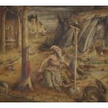 18th/19th Century, St. Jerome in the Wilderness, Watercolour, 11.5" x 12.5".