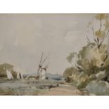 Edward Wesson (1910-1983) British. 'White Mill, Thurne, Norfolk', Watercolour, Signed and