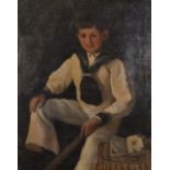 19th Century English School. Portrait of a Boy in a Sailor Uniform, Oil on Canvas, Signed