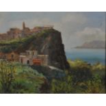 20th Century Continental School. A Clifftop Scene, Oil on Panel, Signed Indistinctly, 9.5" x 12".