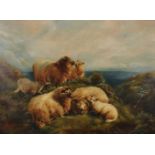 19th Century English School. Sheep in a Coastal Landscape, Oil on Canvas, 20" x 27".