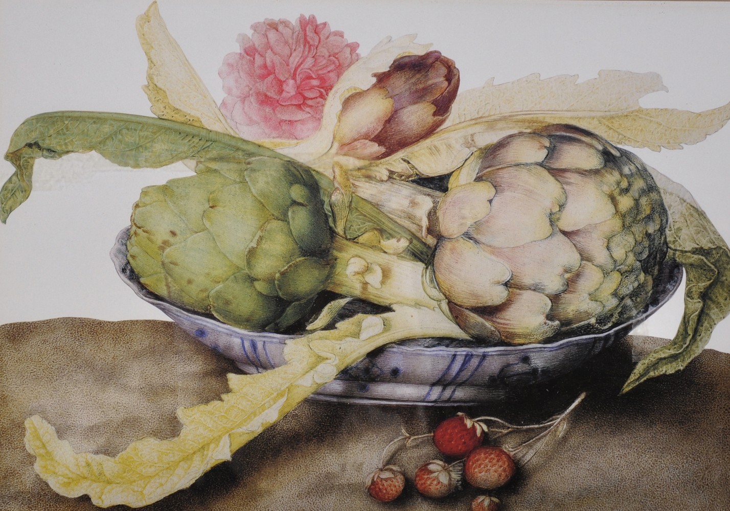 Still Life of Artichokes in a Bowl, a Colour Print, 13" x 20".