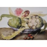 Still Life of Artichokes in a Bowl, a Colour Print, 13" x 20".