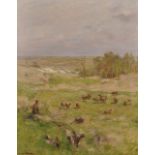 Emile Barau (1851-1930) French. 'La Plain Vue de Cheney', Shepherd and Flock in a Landscape, Oil