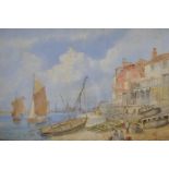 William Edward Atkins (1842-1910) British. Fishing Boats in Portsmouth Harbour, Watercolour, Signed,