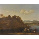 18th Century Italian School. Landscape with Figures Crossing a River, Oil on Canvas, 23" x 30".