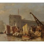 Attributed to William Anderson (1757-1837). Scottish Figures Unloading a Barge, Canvas Laid Down