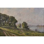 Leon Joubert (1851-1928) French. 'Environs de Rouen', A River Landscape, Oil on Canvas, Signed,