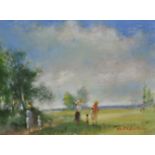 Tom W. Quinn (1918-2015). Country Walk, Oil on Board, Signed, 12" x 16".