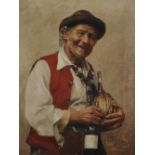 19th/20th Century Italian School. Portrait of an Elderly Italian Man Carrying Wine, Oil on Canvas,