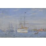 William Edward Atkins (1842-1910) British. Portsmouth Harbour with HMS Victory, Watercolour, Signed,