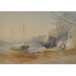 William Williams of Plymouth (1808-1895) Mending the Boats, Watercolour, Signed, 7" x 10".