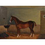 Late 19th Century/Early 20th Century, English School. A Hunter in a Stable, Oil on Canvas, 18" x