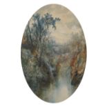 William Widgery (1822-1893). A River Landscape, Watercolour, Oval, 17" x 11".