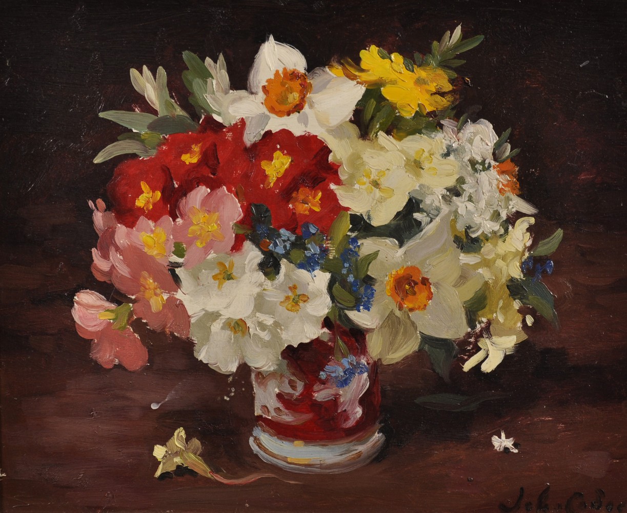 John Whitlock Codner (1913-2008) British. A Still Life of Flowers in a Vase, Oil on Board, Signed,