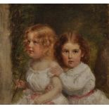 Late 19th Century English School. A Study of Two Young Girls, Oil on Canvas Laid Down on Board, 8" x