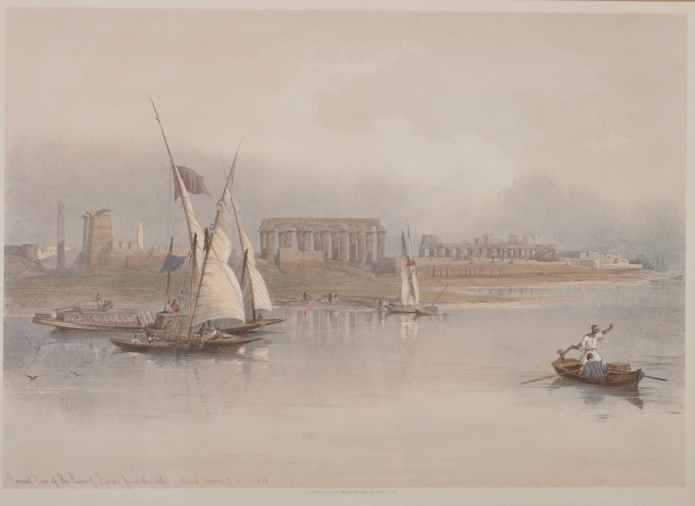 After David Roberts (1796 - 1864) British. 'General View of the Ruins of Luxor from the Nile'.