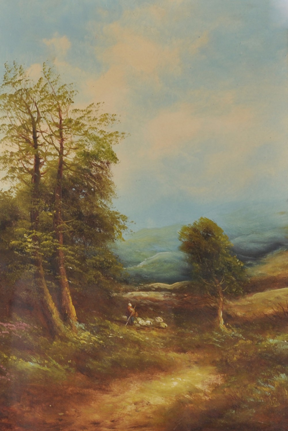Late 19th Century School. Shepherdess in a Landscape, Oil on Board, Indistinctly Signed, 19.5" x