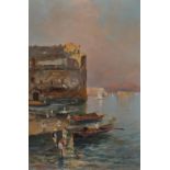Oscar Ricciardi (1864-1935) Italian. Small Fishing Boats in an Italian Port, Oil on Panel, Signed,