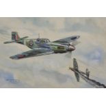R.T. Durrant, A Spitfire and a Messerschmidt, Watercolour, Signed and Dated '26.3.44', 9.25" x 13.