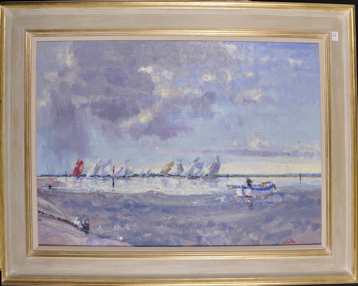 Geoffrey Chatham RBA British, 'Breydon Regatta and the Eel Catcher', Oil on Board, Signed, Titled - Image 2 of 4
