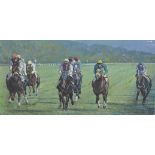 Lawrence Earl (20th Century) British. 'Racing at Deauville', Oil on Canvas, Signed, 20" x 40".