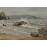 Gladys Denman (1900-1999). Welsh Coast, 'Llanglanog', Oil on Board, 10" x 14".