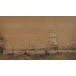 Oswald Walters Brierly (1817 - 1894) British. The Fleet Provisioning at Sea, Lithograph, 13.5" x