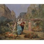 Georges Chabrier (19th Century) French. Elegant Figures in a Flower Market, Oil on Canvas, Signed,