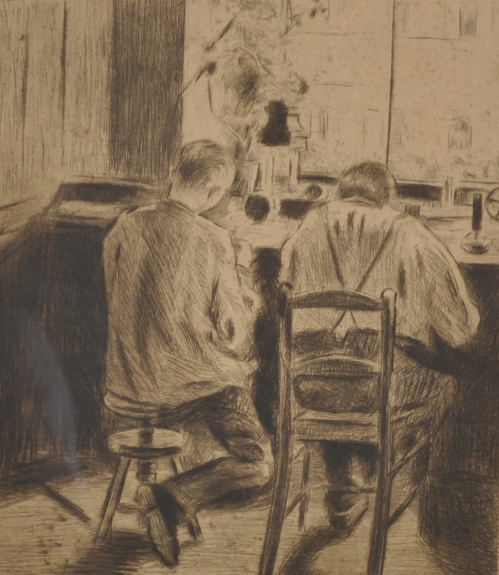 Julius Rosenbaum (1879-1956) Danish. In the Workshop, Etching, 8.5" x 7.5".