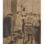 Julius Rosenbaum (1879-1956) Danish. In the Workshop, Etching, 8.5" x 7.5".