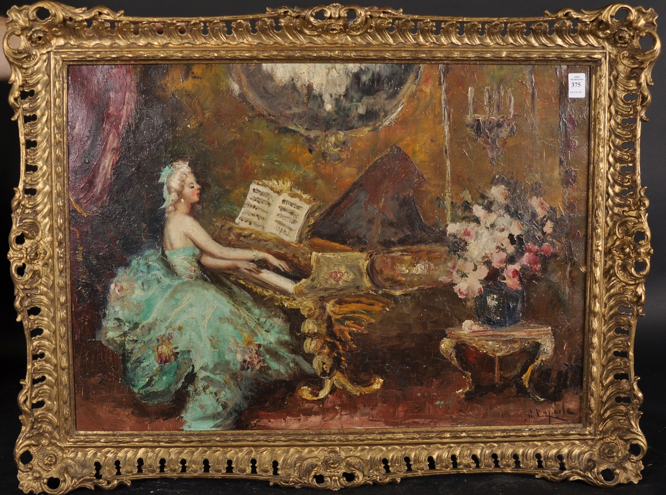 Early 20th Century Continental School. Elegant Lady Playing a Piano in a Lavish Interior, Oil on - Image 2 of 4
