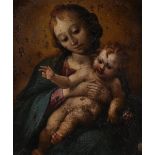 17th Century European School. Madonna and Child, Oil on Copper, 3.75" x 3".